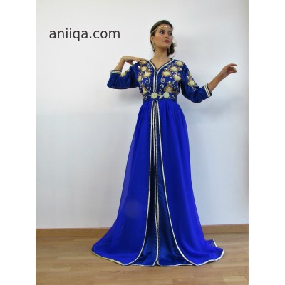 Caftan marocain moderne bleu roi Sanaa