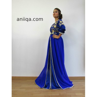 Caftan marocain moderne bleu roi Sanaa