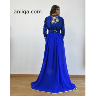 Caftan marocain moderne bleu roi Sanaa