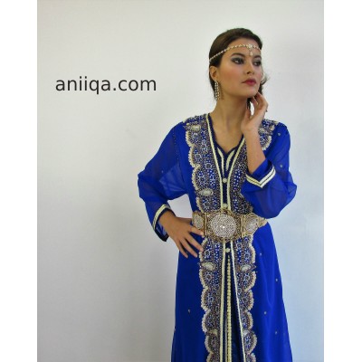 Caftan sari marocain bleu roi 2017 Samia