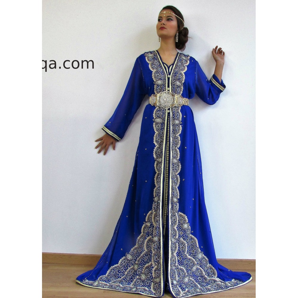 Caftan sari marocain bleu roi 2017 Samia