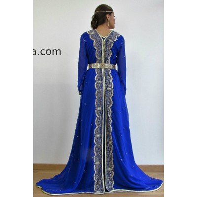 Caftan sari marocain bleu roi 2017 Samia