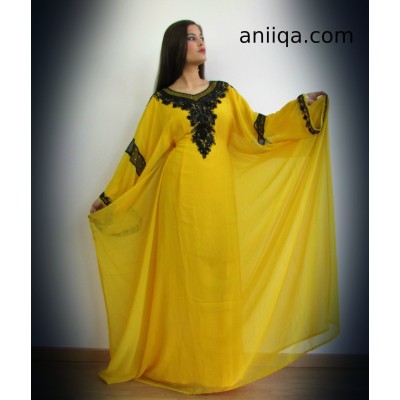 Robe dubai papillon jaune  et noir Safa