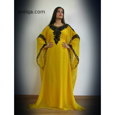 Robe dubai papillon jaune  et noir Safa