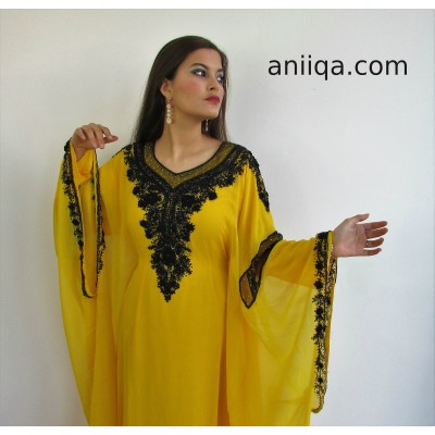 Robe dubai papillon jaune  et noir Safa