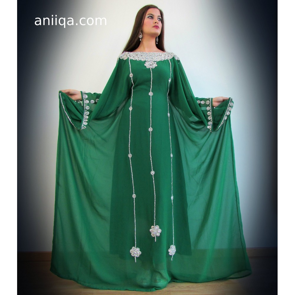 Robe dubai vert et argent Samah