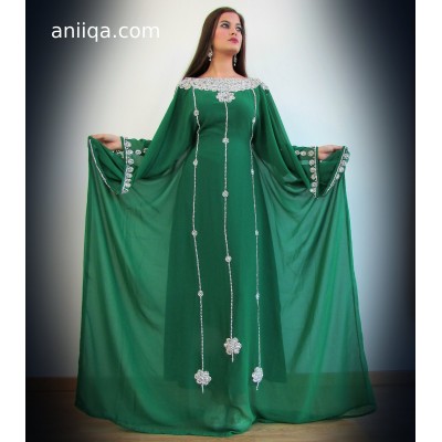 Robe dubai vert et argent Samah