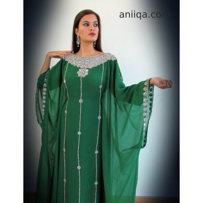 Robe dubai vert et argent Samah