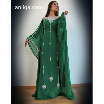 Robe dubai vert et argent Samah