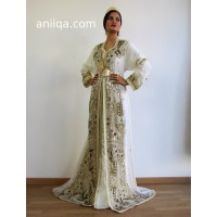 Caftan marocain sari blanc et doré Sali