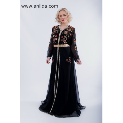 Caftan marocain noir luxe Alicia