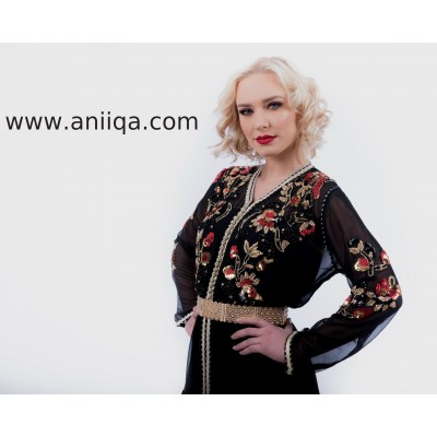 Caftan marocain noir luxe Alicia