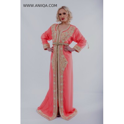 Caftan marocain corail Loubna