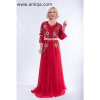 Caftan marocain dentelle rouge perlée Leila