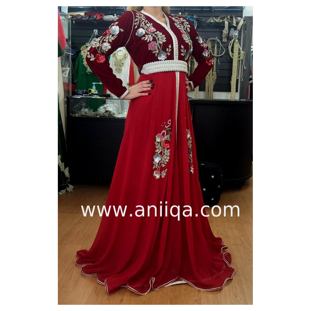 Caftan moderne rouge Naziha