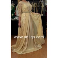 Caftan moderne dentelle beige Nassima