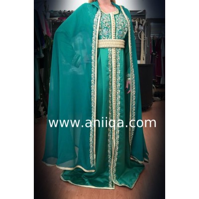 Caftan de mariée avec cape verte Samia