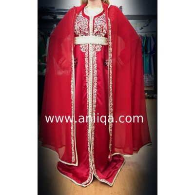 Caftan de mariage roouge avec sa cape  Samia