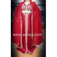 Caftan de mariage roouge avec sa cape  Samia