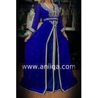 Caftan marocain grande taille  bleu roi strass Kanza