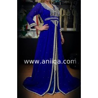 Caftan marocain grande taille  bleu roi strass Kanza