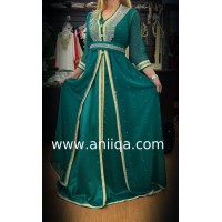 Caftan marocain vert strassé Rabia