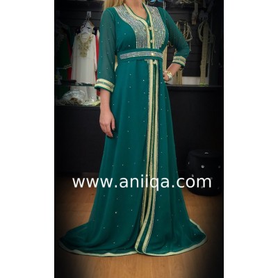 Caftan marocain vert strassé Rabia