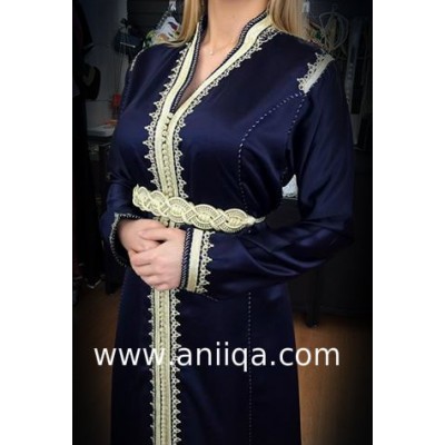 Caftan simple bleu nuit col officier 2017