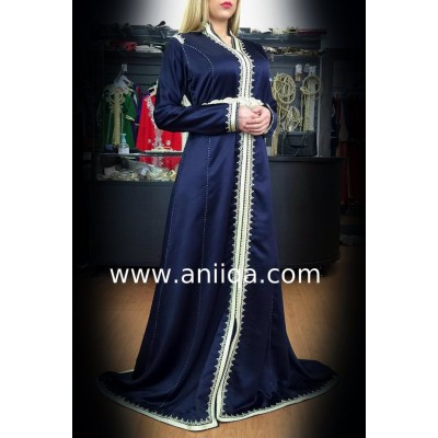 Caftan simple bleu nuit col officier 2017