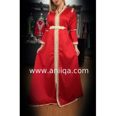 Caftan marocain simple rouge col officier 2017