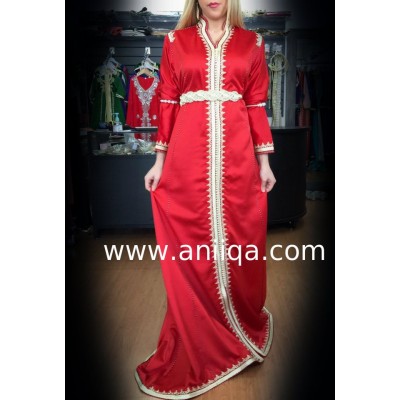 Caftan marocain simple rouge col officier 2017