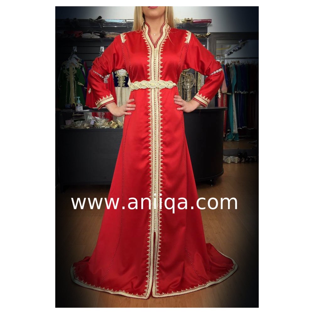 Caftan marocain simple rouge col officier 2017