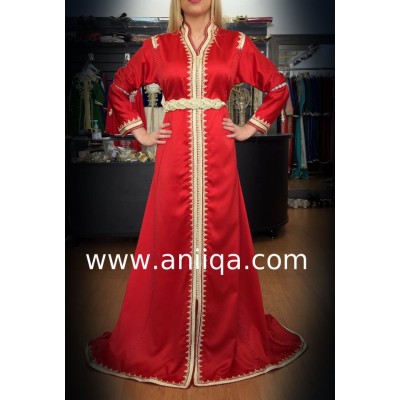 Caftan marocain simple rouge col officier 2017