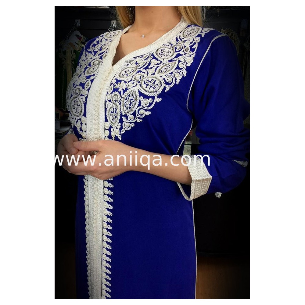 Caftan simple bleu roi Sawsan