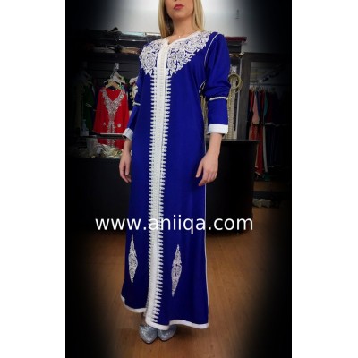 Caftan simple bleu roi Sawsan