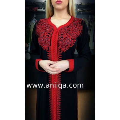 Caftan simple rouge et noir Salima