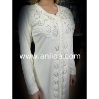 Caftan simple blanc et argent Salima