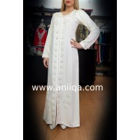 Caftan simple blanc et argent Salima