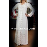 Caftan simple blanc et argent Salima