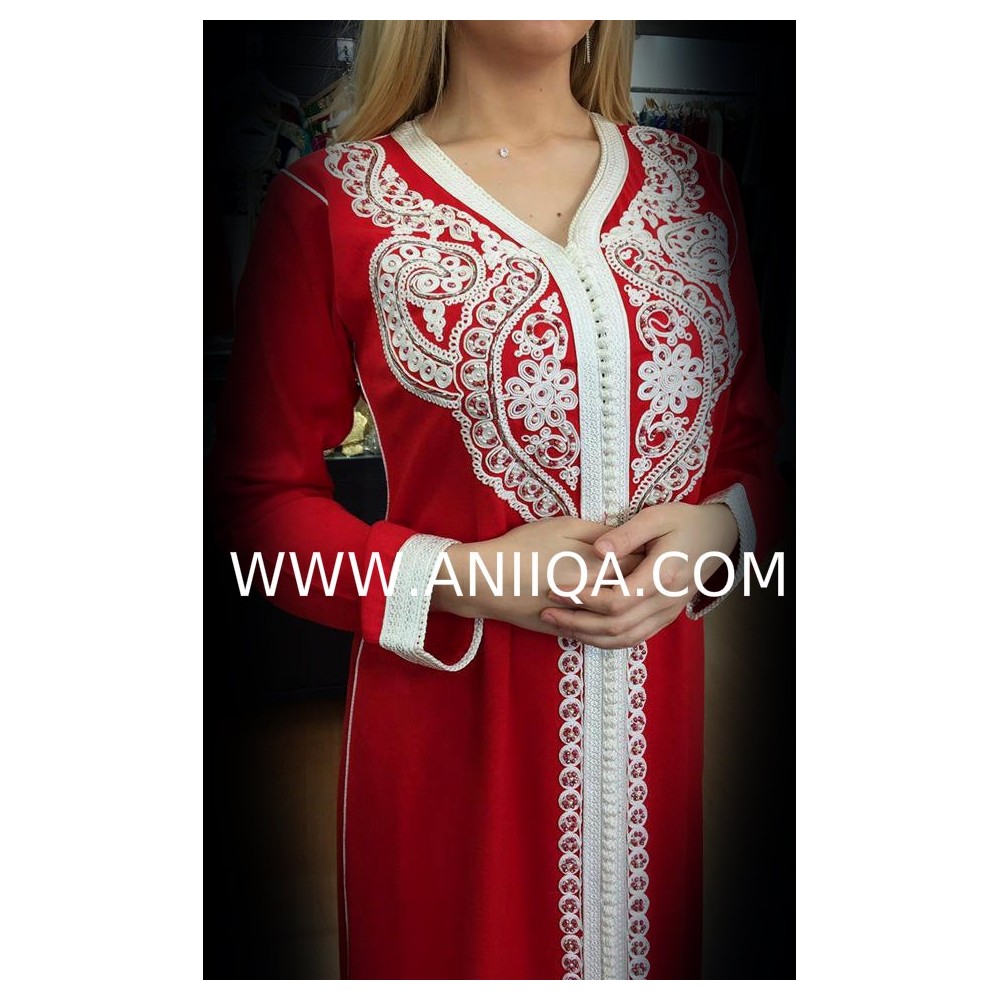 Caftan simple rouge & argent Salima