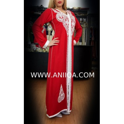 Caftan simple rouge & argent Salima