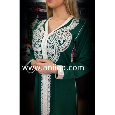 Caftan simple vert & aregnt Salima