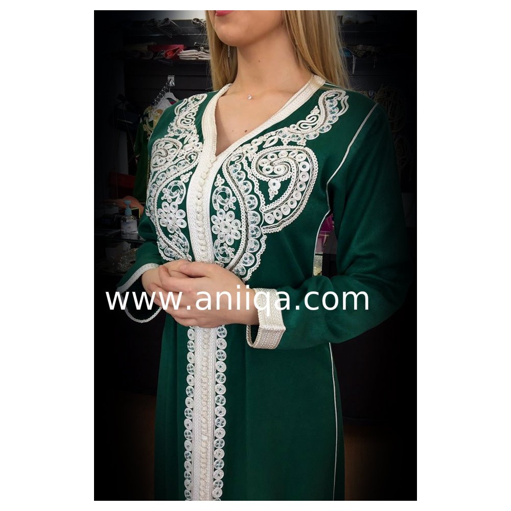 Caftan simple vert & aregnt Salima