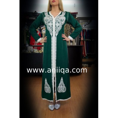 Caftan simple vert & aregnt Salima