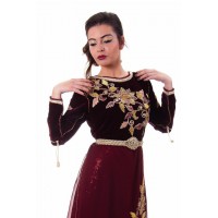 Caftan velours et mousseline bordeaux Leila