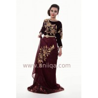 Caftan velours et mousseline bordeaux Leila