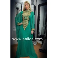 Robe dubai luxe verte doré Hilal