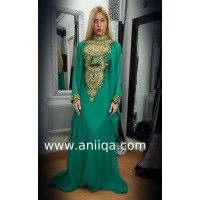 Robe dubai luxe verte doré Hilal