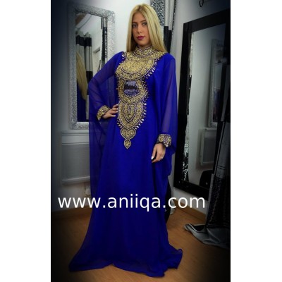 Robe dubai luxe bleu roi & doré Hilal