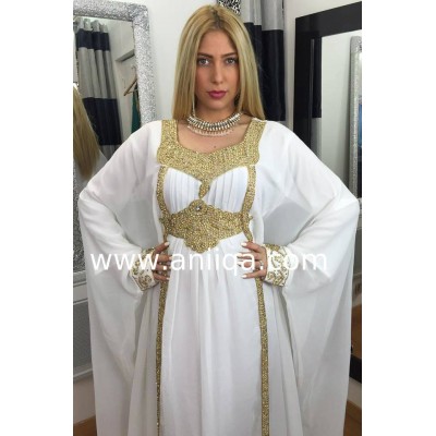 Robe dubai blanche & doré Samia